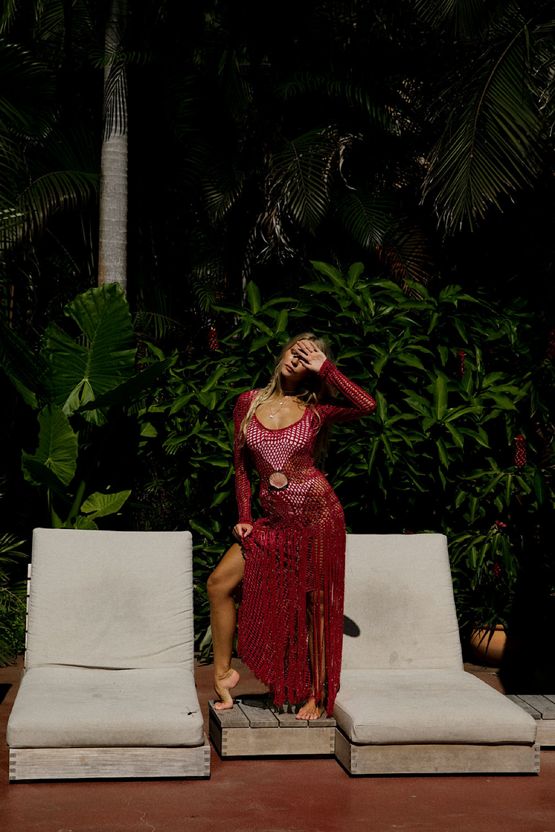 Bella Donna Crochet Fringe Maxi Dress - Bougainvillea - Chasing Unicorns