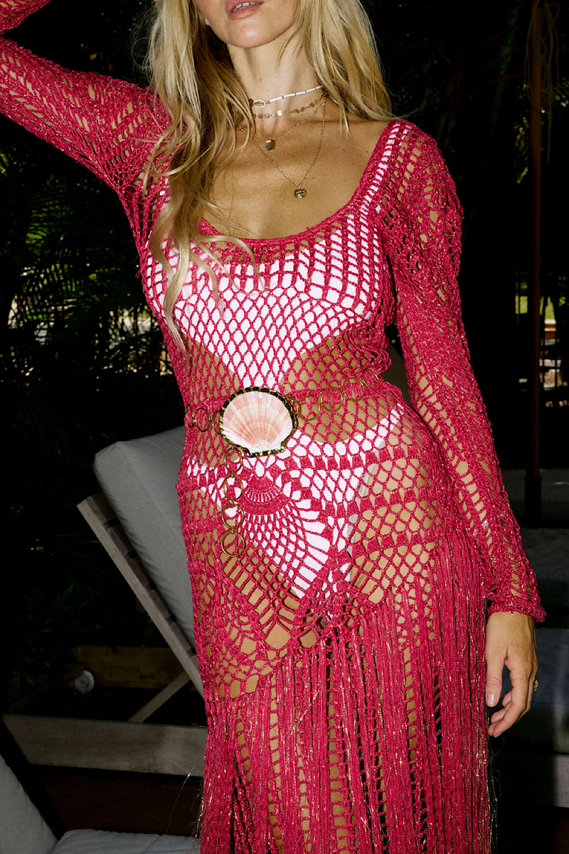 Bella Donna Crochet Fringe Maxi Dress - Bougainvillea - Chasing Unicorns