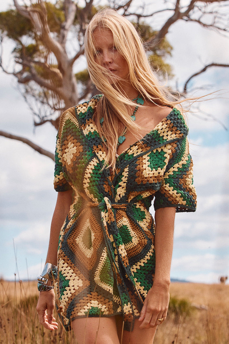 Blues Before Sunrise Crochet Robe Dress - Chasing Unicorns