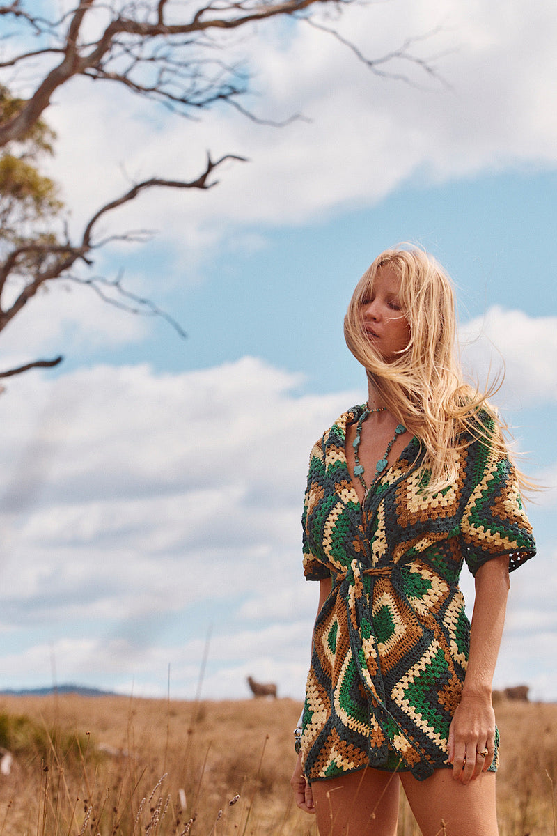 Blues Before Sunrise Crochet Robe Dress - Chasing Unicorns