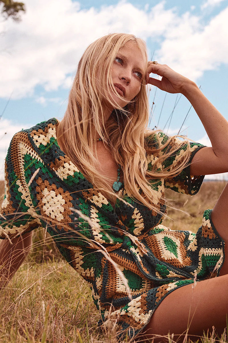 Blues Before Sunrise Crochet Robe Dress - green - Chasing Unicorns