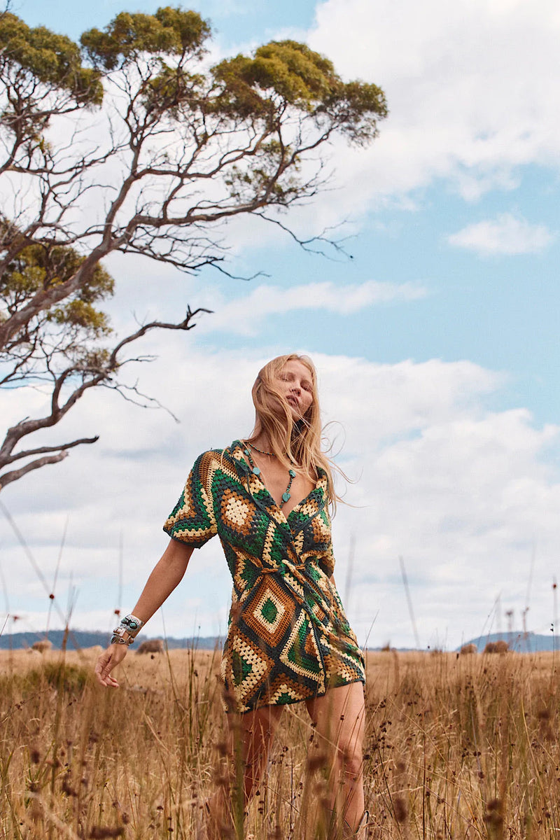 Blues Before Sunrise Crochet Robe Dress - green - Chasing Unicorns