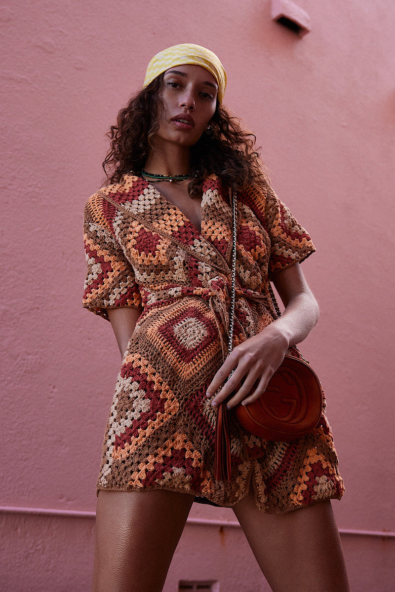 Blues Before Sunrise Crochet Robe Dress - Rust - Chasing Unicorns