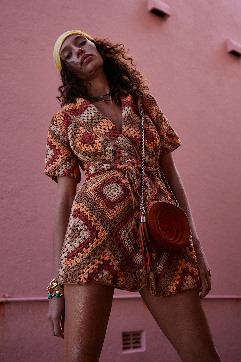 Blues Before Sunrise Crochet Robe Dress - Rust - Chasing Unicorns