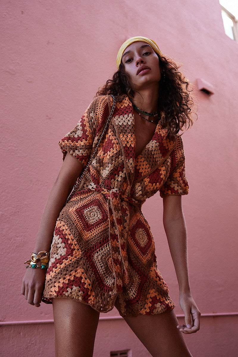 Blues Before Sunrise Crochet Robe Dress - Rust - Chasing Unicorns