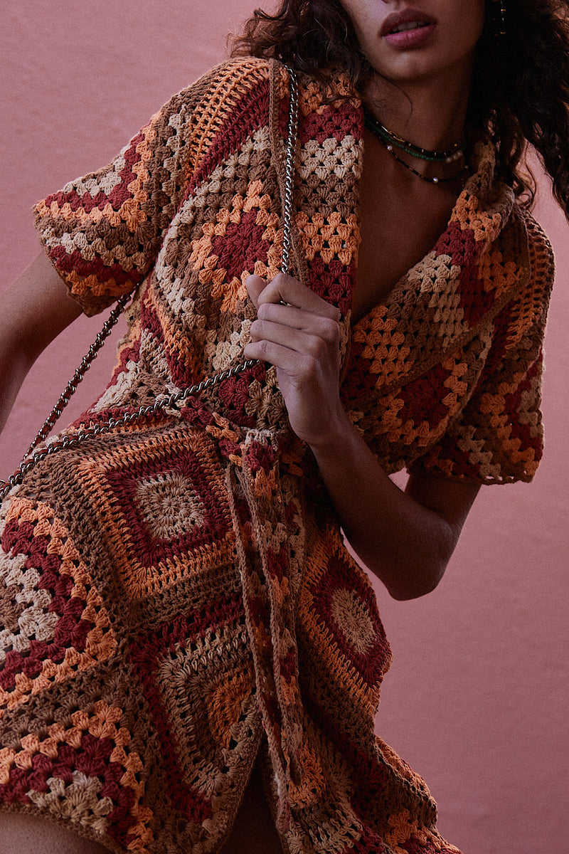 Blues Before Sunrise Crochet Robe Dress - Rust - Chasing Unicorns