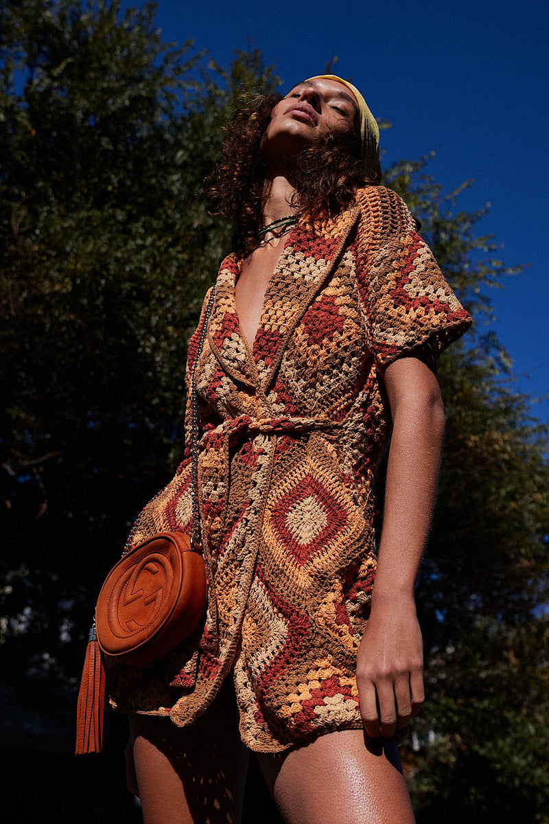 Blues Before Sunrise Crochet Robe Dress - Rust - Chasing Unicorns