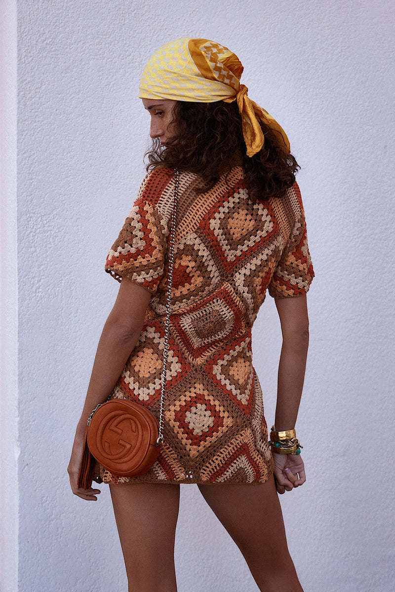 Blues Before Sunrise Crochet Robe Dress - Rust - Chasing Unicorns