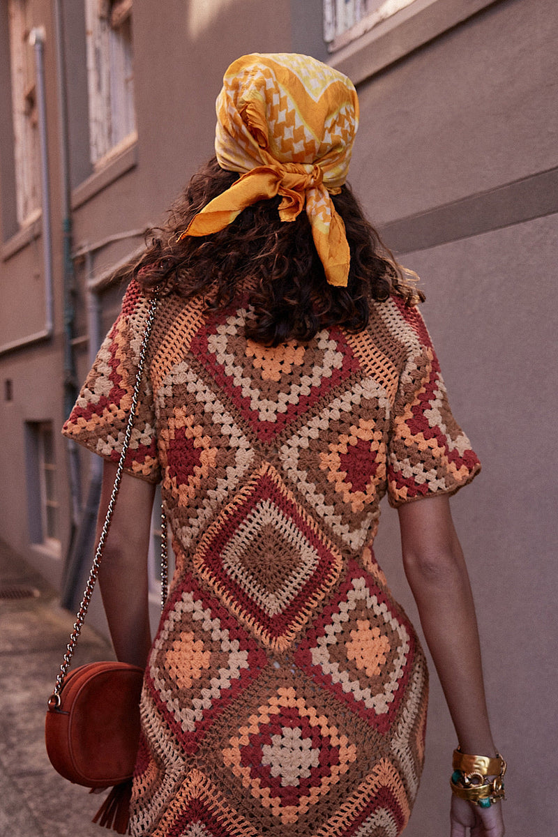 Blues Before Sunrise Crochet Robe Dress - Rust - Chasing Unicorns