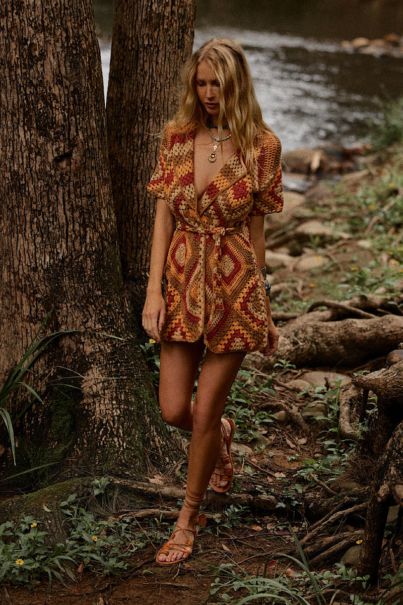 Blues Before Sunrise Crochet Robe Dress - Rust - Chasing Unicorns