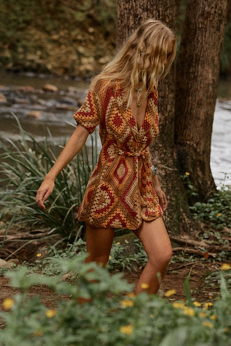 Blues Before Sunrise Crochet Robe Dress - Rust - Chasing Unicorns