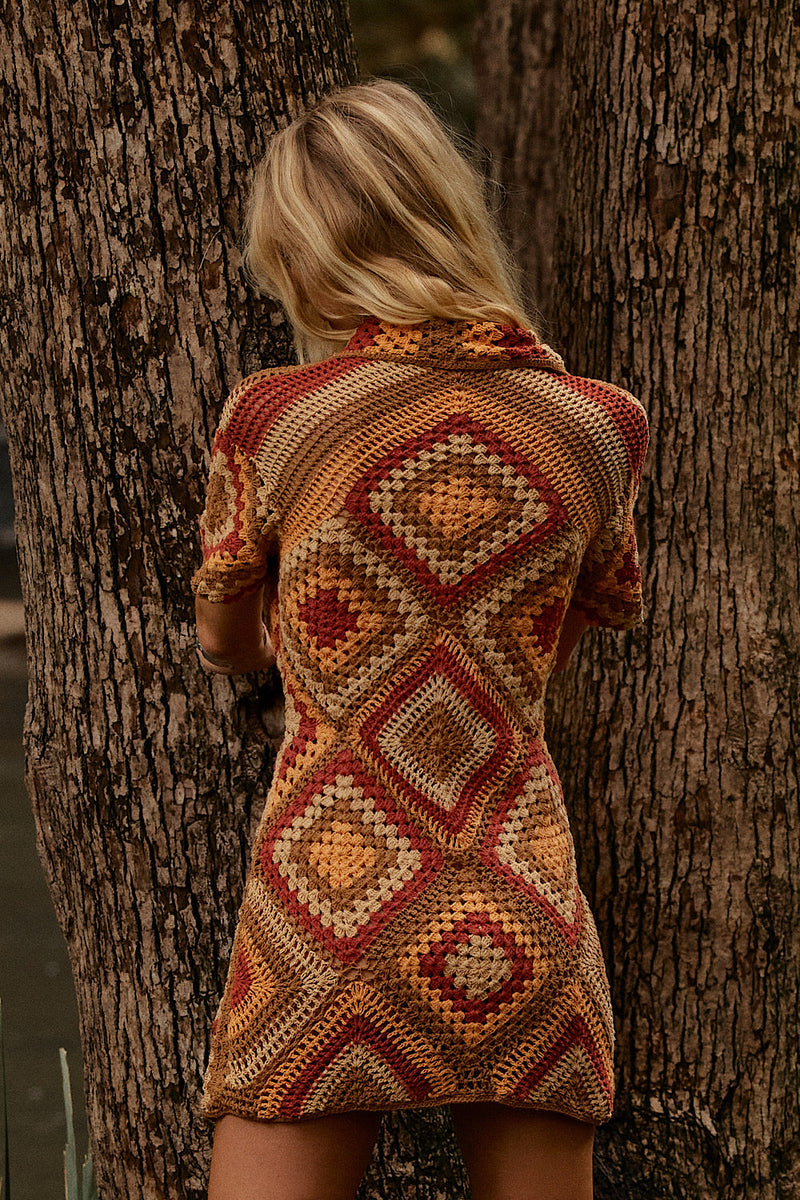 Blues Before Sunrise Crochet Robe Dress - Rust - Chasing Unicorns