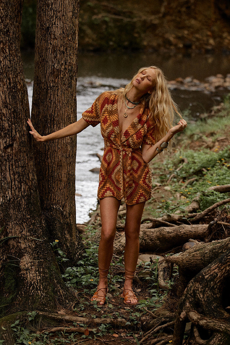Blues Before Sunrise Crochet Robe Dress - Rust - Chasing Unicorns