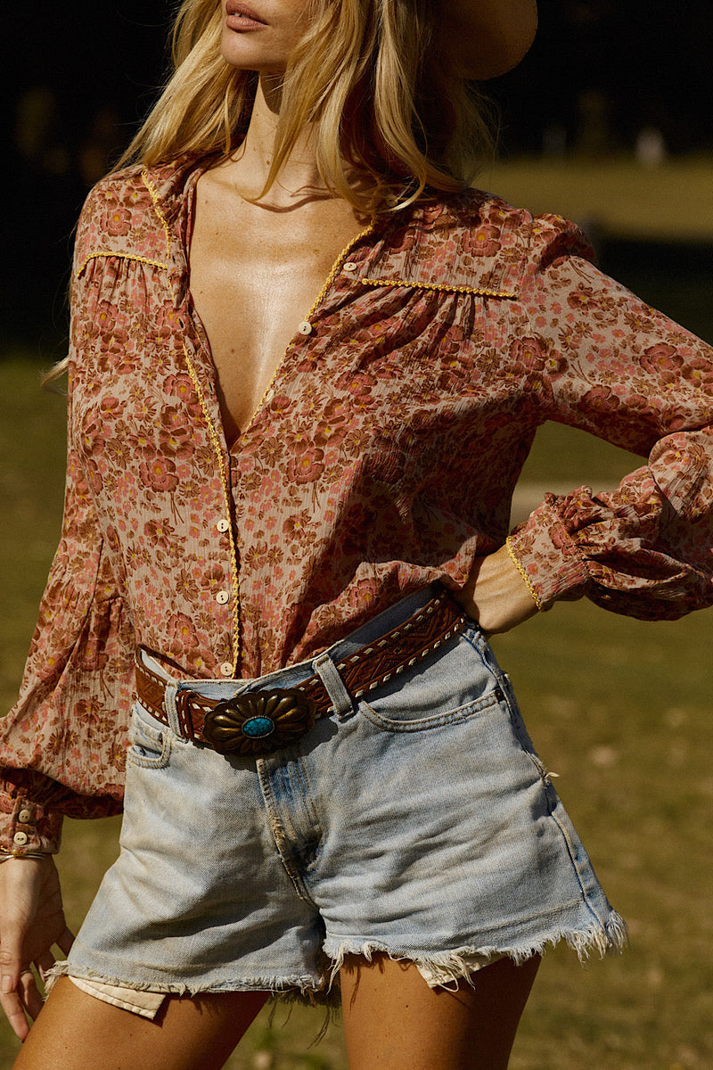 Break On Through Cotton Gauze Poet Sleeve Blouse - Golden Meadow - Chasing Unicorns