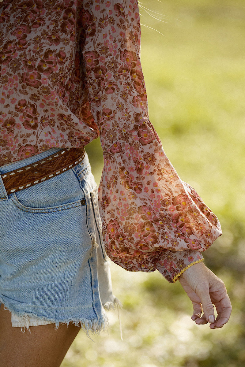 Break On Through Cotton Gauze Poet Sleeve Blouse - Golden Meadow - Chasing Unicorns