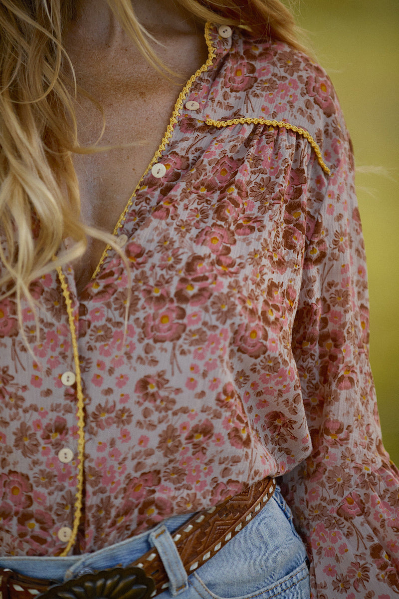 Break On Through Cotton Gauze Poet Sleeve Blouse - Golden Meadow - Chasing Unicorns