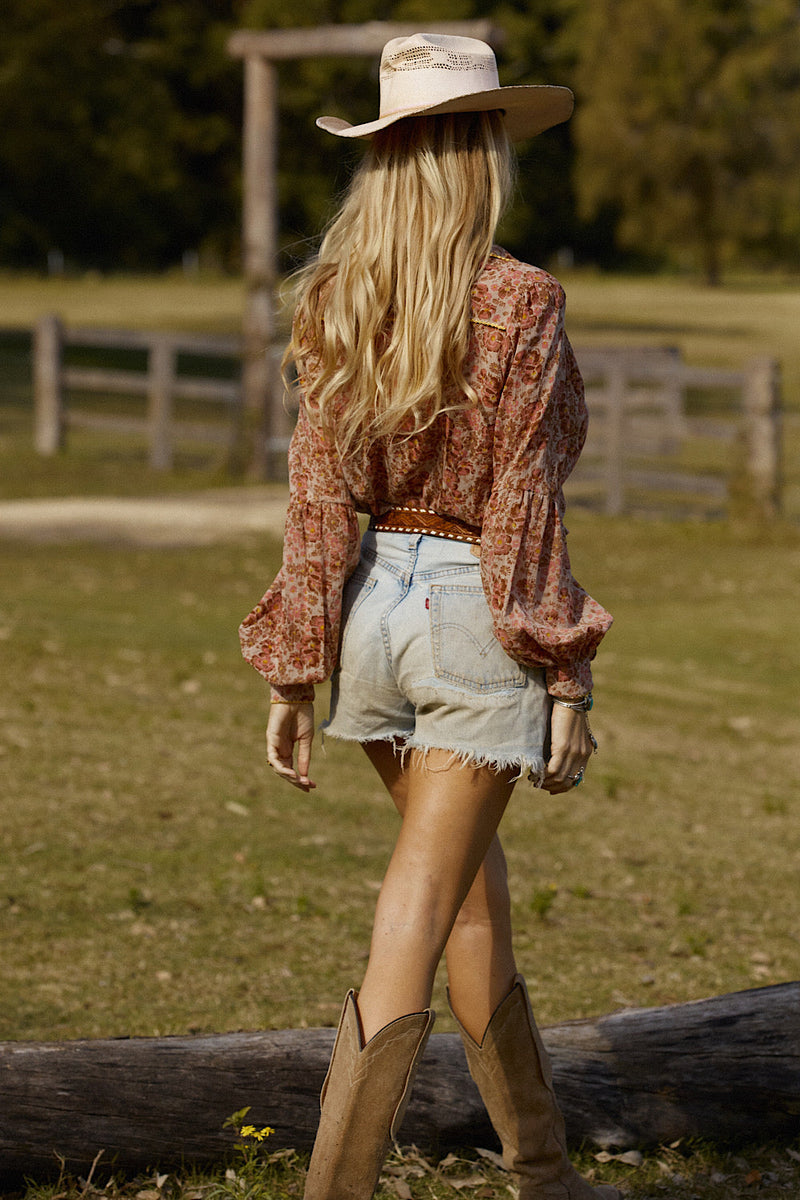 Break On Through Cotton Gauze Poet Sleeve Blouse - Golden Meadow - Chasing Unicorns