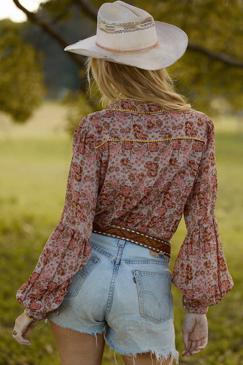 Break On Through Cotton Gauze Poet Sleeve Blouse - Golden Meadow - Chasing Unicorns