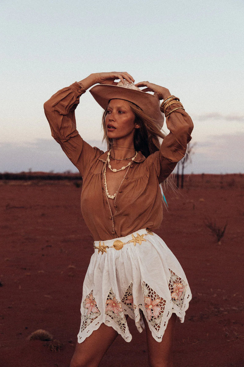 Break On Through Silk Crepe Blouse - Caramel - Chasing Unicorns