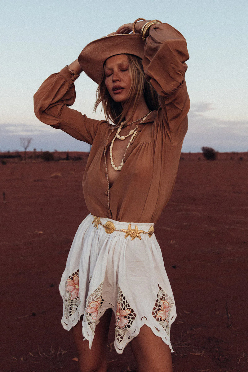 Break On Through Silk Crepe Blouse - Caramel - Chasing Unicorns