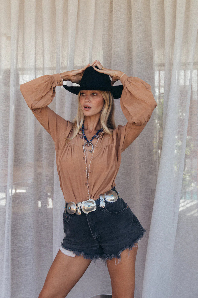 Break On Through Silk Crepe Blouse - Caramel - Chasing Unicorns