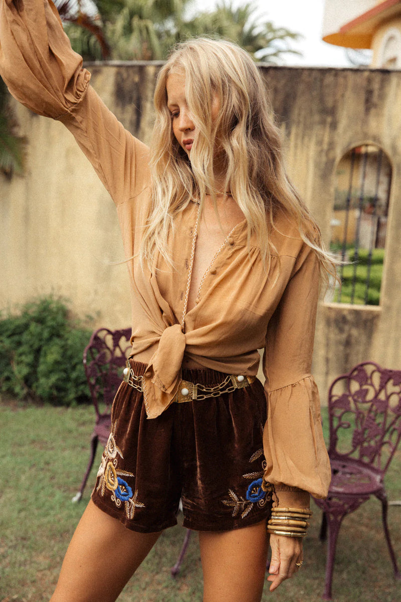 Break On Through Silk Crepe Blouse - Caramel - Chasing Unicorns