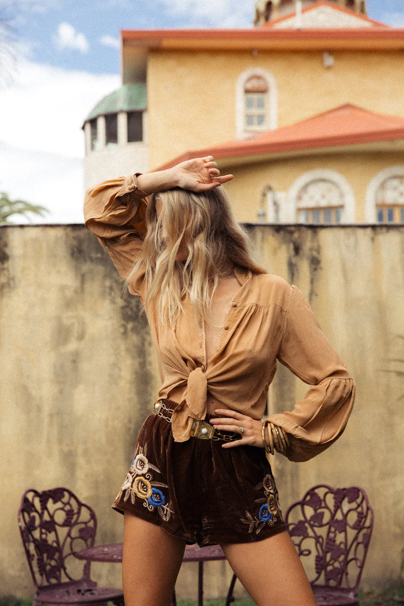 Break On Through Silk Crepe Blouse - Caramel - Chasing Unicorns