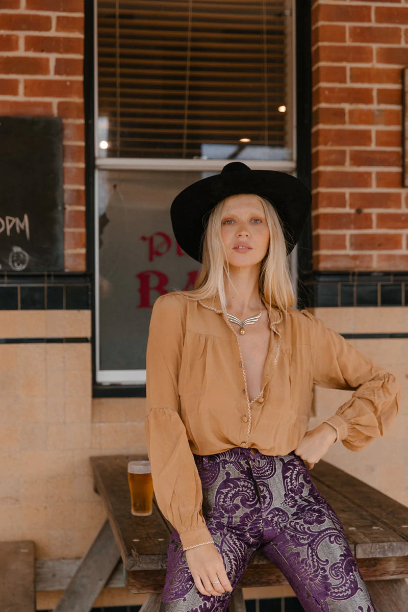Break On Through Silk Crepe Blouse - Caramel - Chasing Unicorns