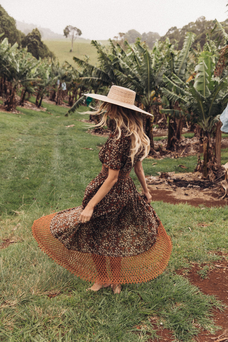 Brown Sugar Cutwork + Crochet Maxi Dress SECOND/SAMPLE - Chasing Unicorns