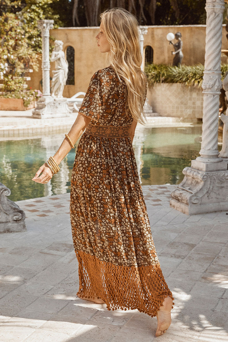 Brown Sugar Cutwork + Crochet Maxi Dress SECOND/SAMPLE - Chasing Unicorns