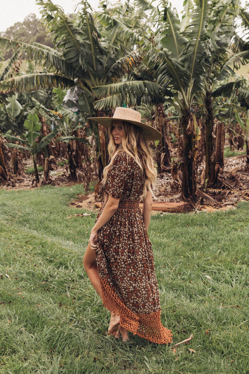 Brown Sugar Cutwork + Crochet Maxi Dress SECOND/SAMPLE - Chasing Unicorns