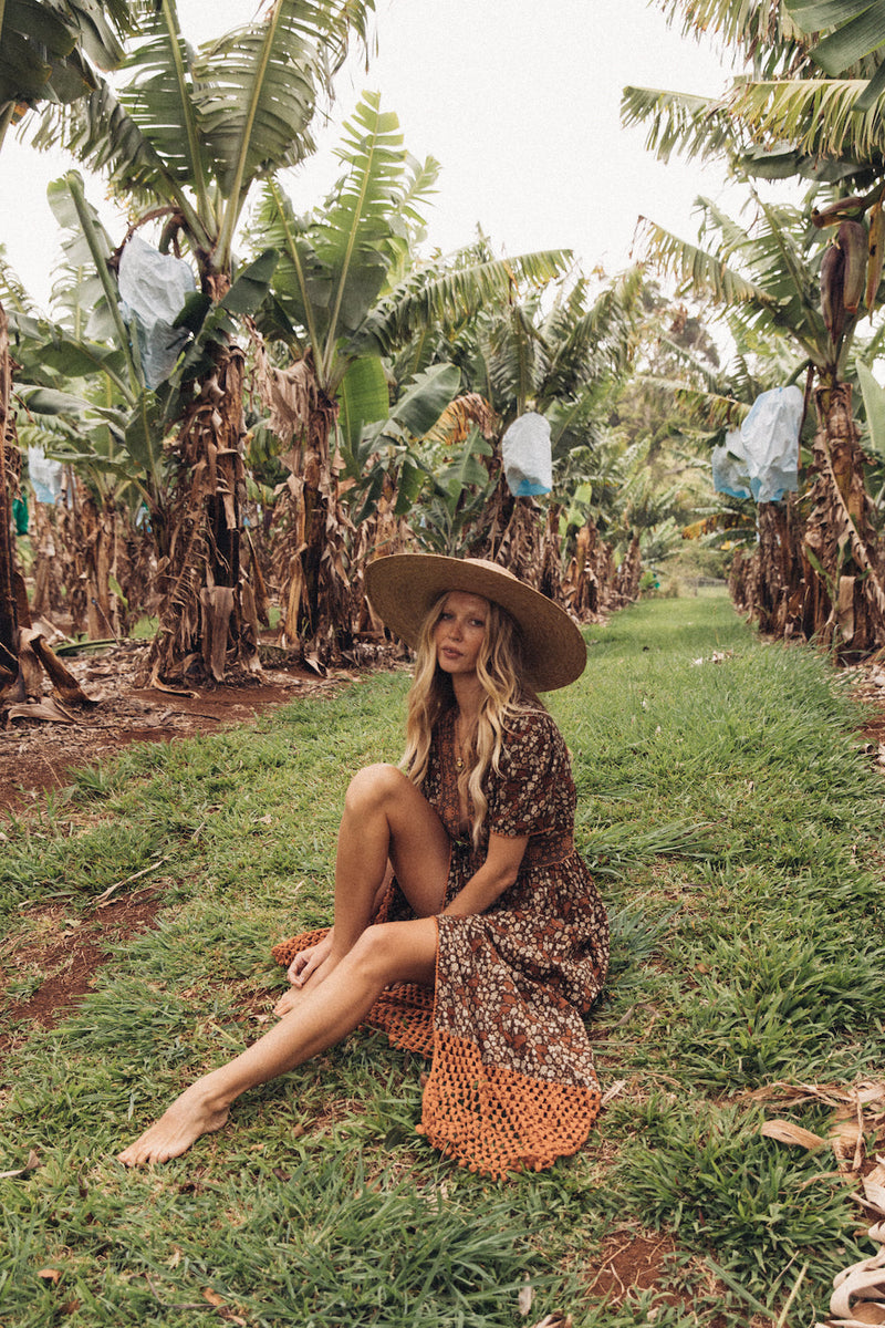 Brown Sugar Cutwork + Crochet Maxi Dress SECOND/SAMPLE - Chasing Unicorns