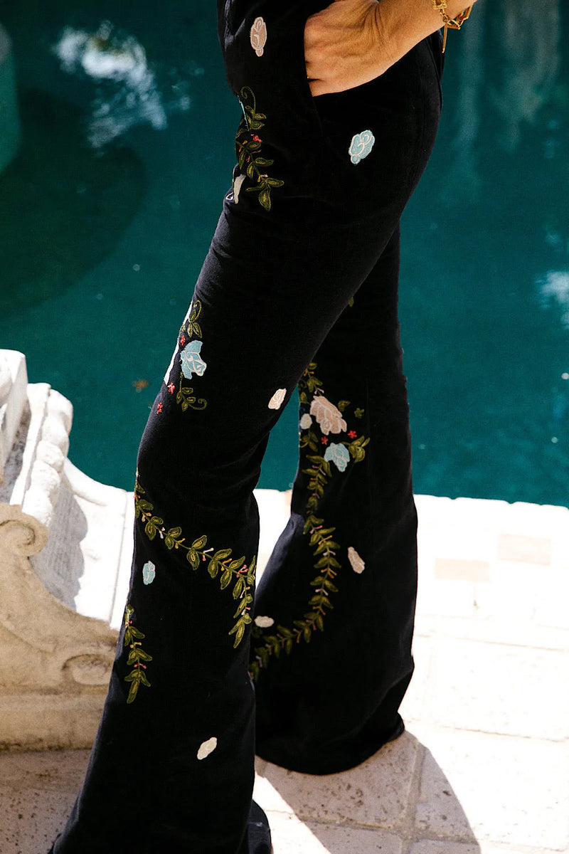 Burn It Down Velvet + Appliqué Embroidered Flares - Chasing Unicorns