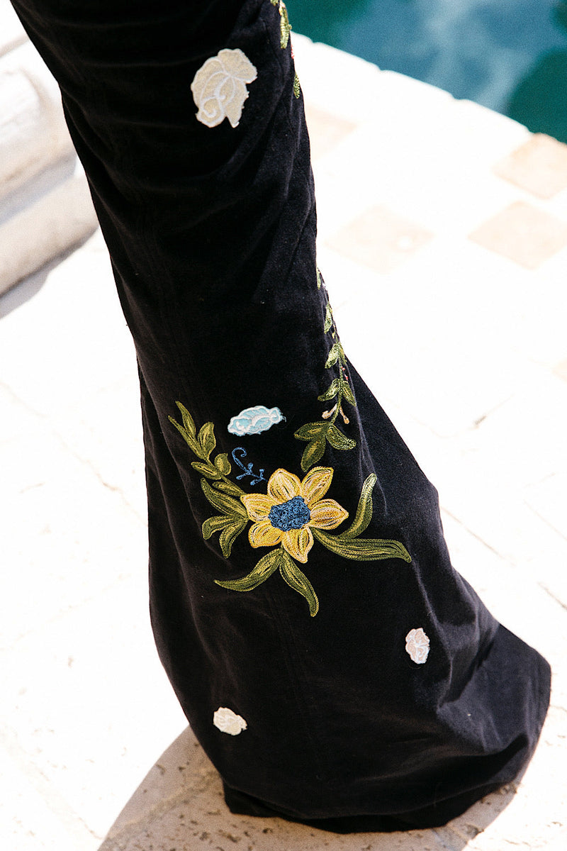 Burn It Down Velvet + Appliqué Embroidered Flares - Chasing Unicorns