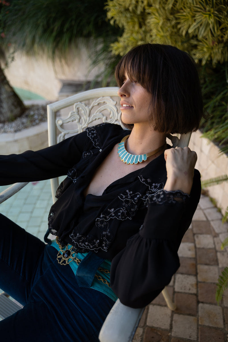 Busy Being Fabulous Silk, Lace + Beaded Blouse - Black - Chasing Unicorns