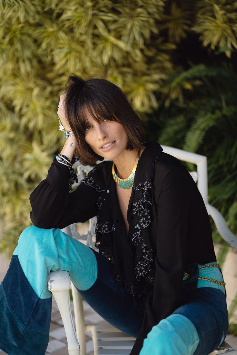 Busy Being Fabulous Silk, Lace + Beaded Blouse - Black - Chasing Unicorns