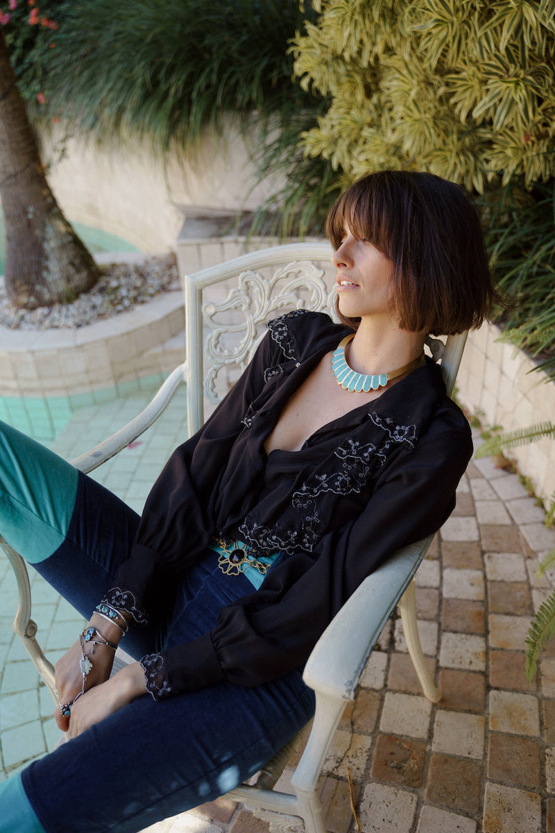 Busy Being Fabulous Silk, Lace + Beaded Blouse - Black - Chasing Unicorns