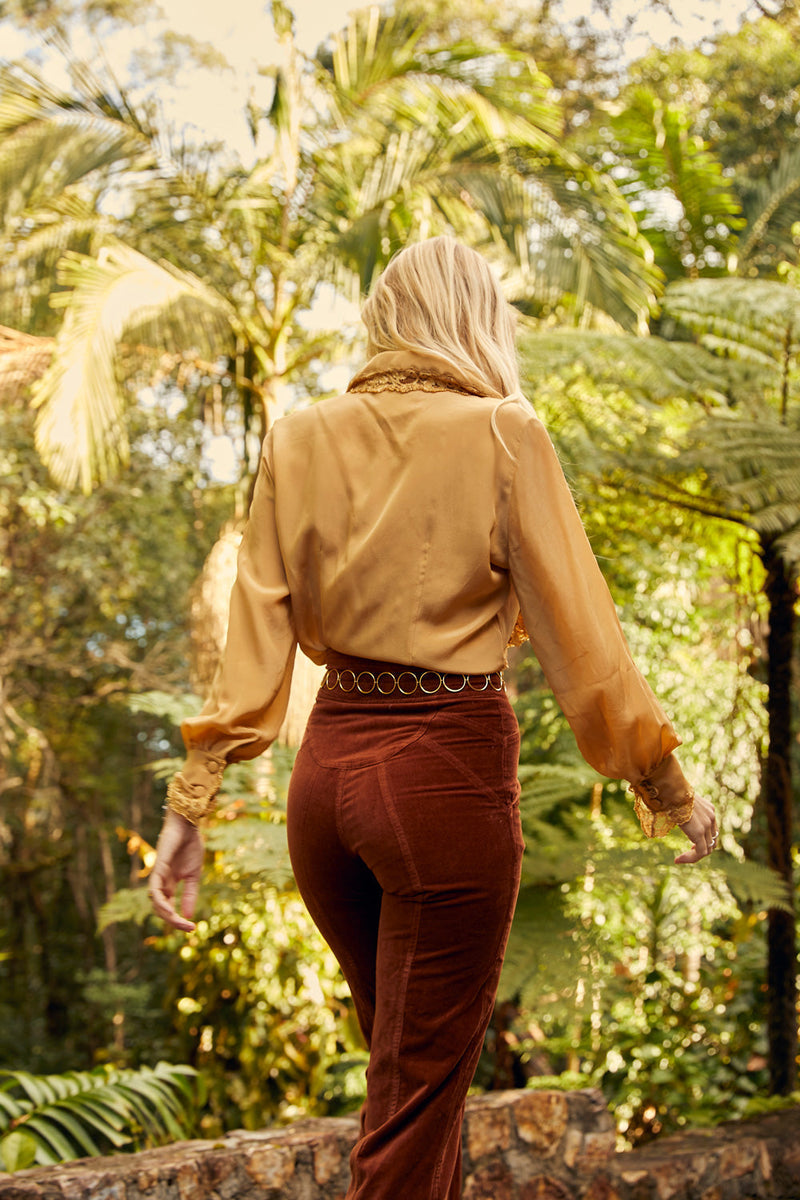 Busy Being Fabulous Silk, Lace + Beaded Blouse - Caramel - Chasing Unicorns