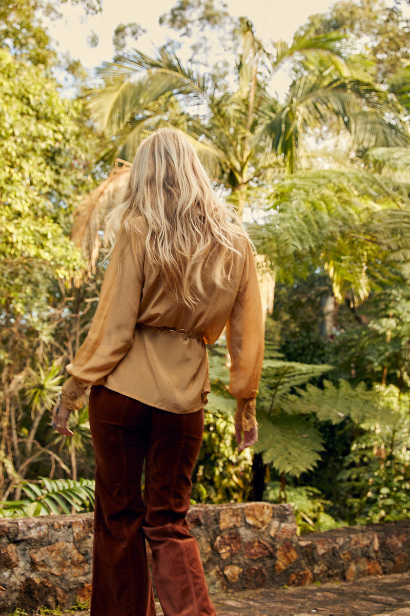 Busy Being Fabulous Silk, Lace + Beaded Blouse - Caramel - Chasing Unicorns