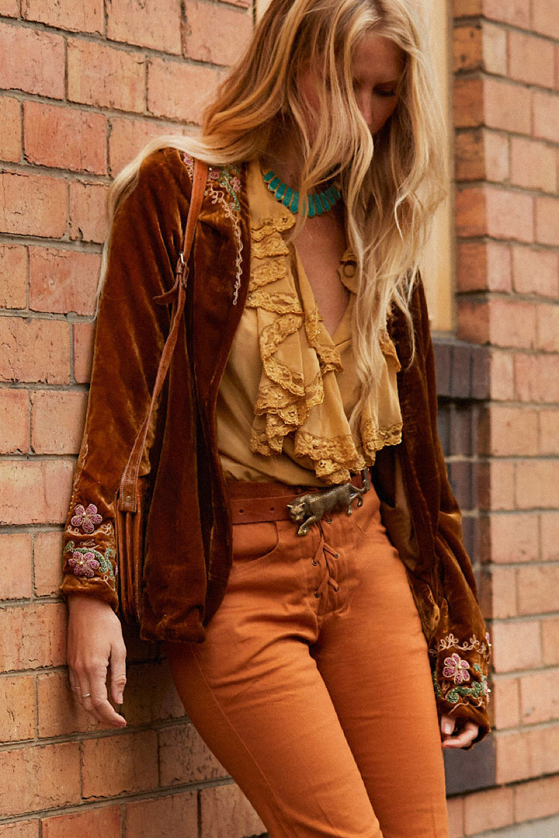 Busy Being Fabulous Silk, Lace + Beaded Blouse - Caramel - Chasing Unicorns