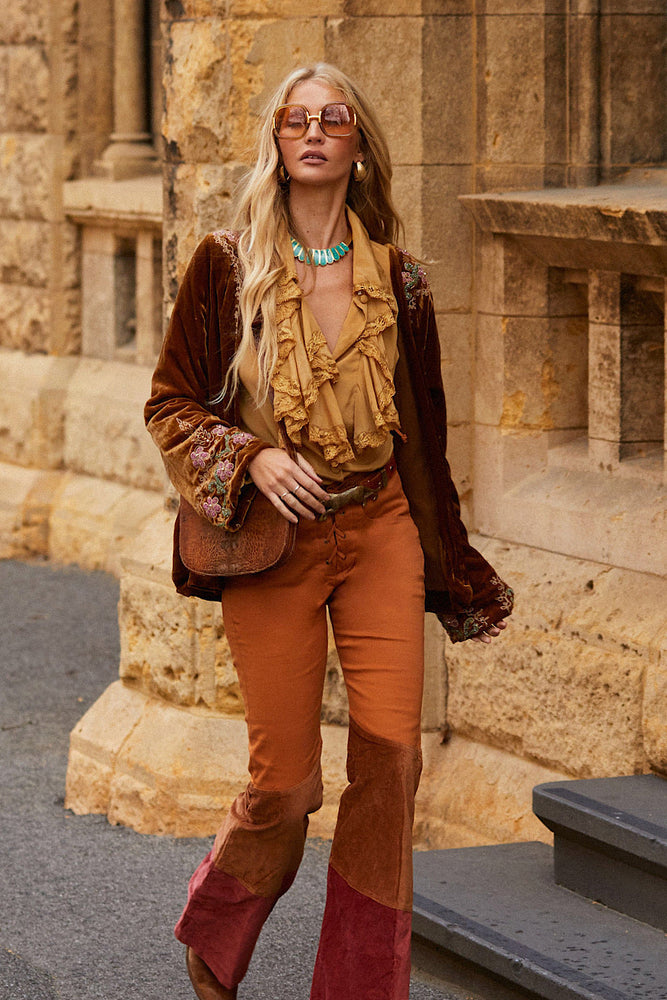 Busy Being Fabulous Silk, Lace + Beaded Blouse - Caramel