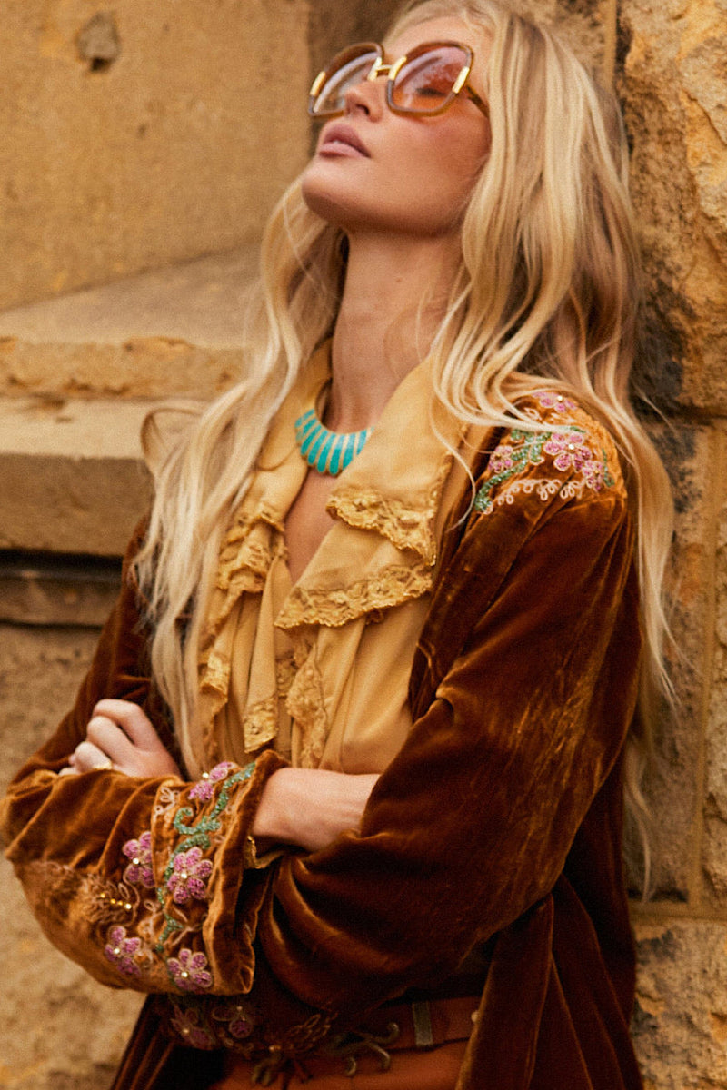 Busy Being Fabulous Silk, Lace + Beaded Blouse - Caramel - Chasing Unicorns