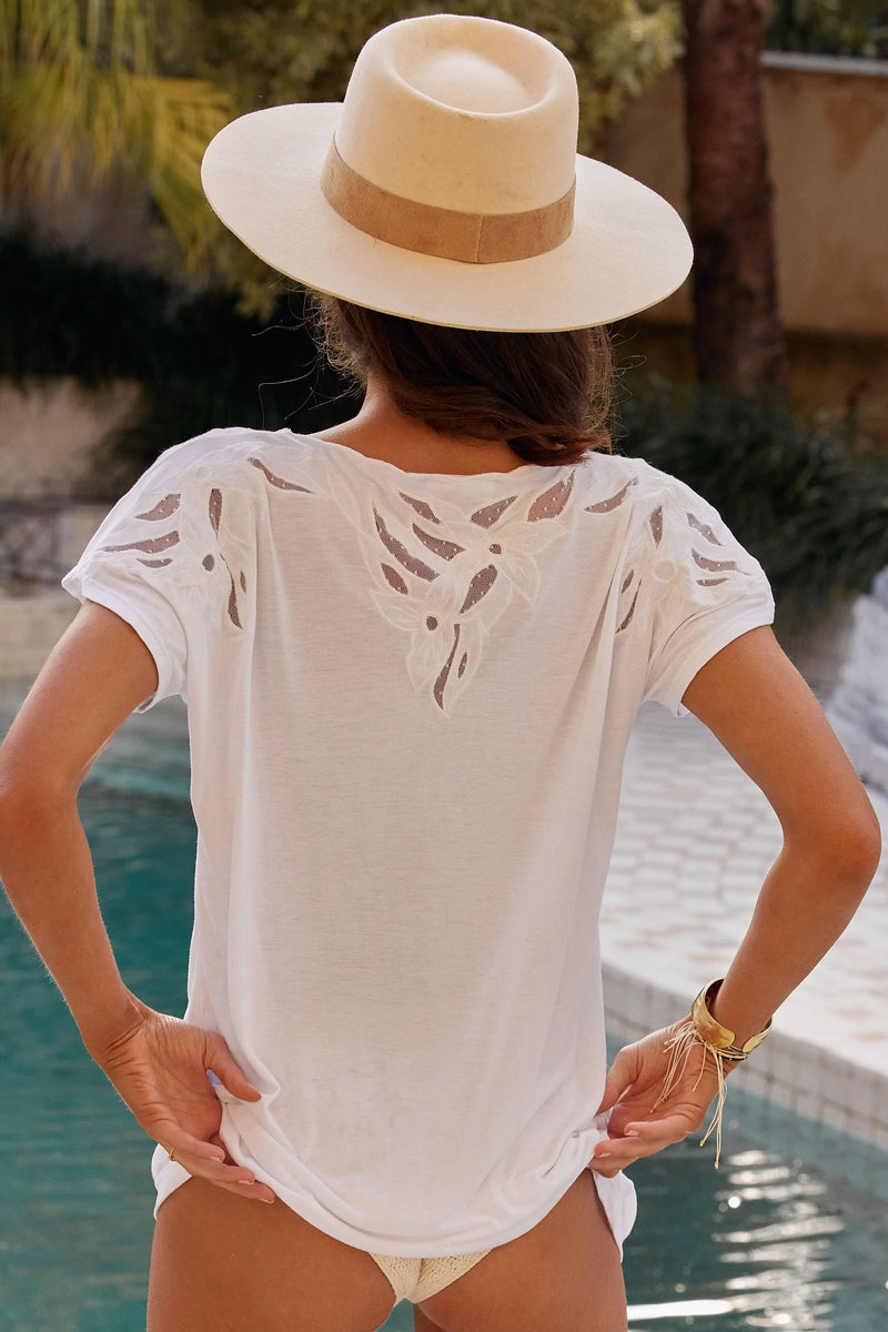 By Your Side Bamboo Jersey And cutwork Tshirt - White - Chasing Unicorns