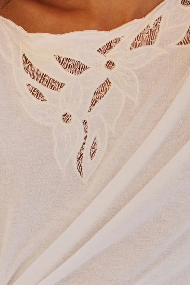 By Your Side Bamboo Jersey And cutwork Tshirt - White - Chasing Unicorns