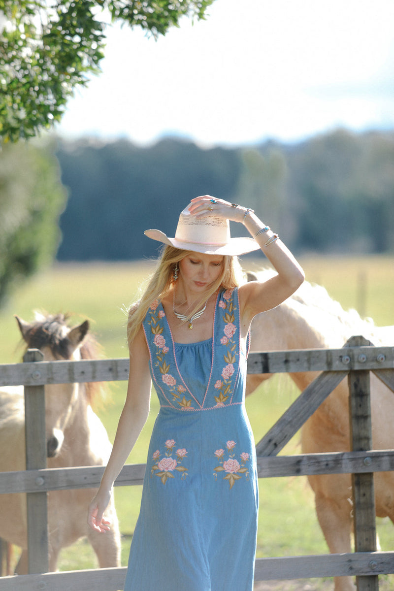 California Dreamin’ Chambray Sundress - Peach Blossom - Chasing Unicorns