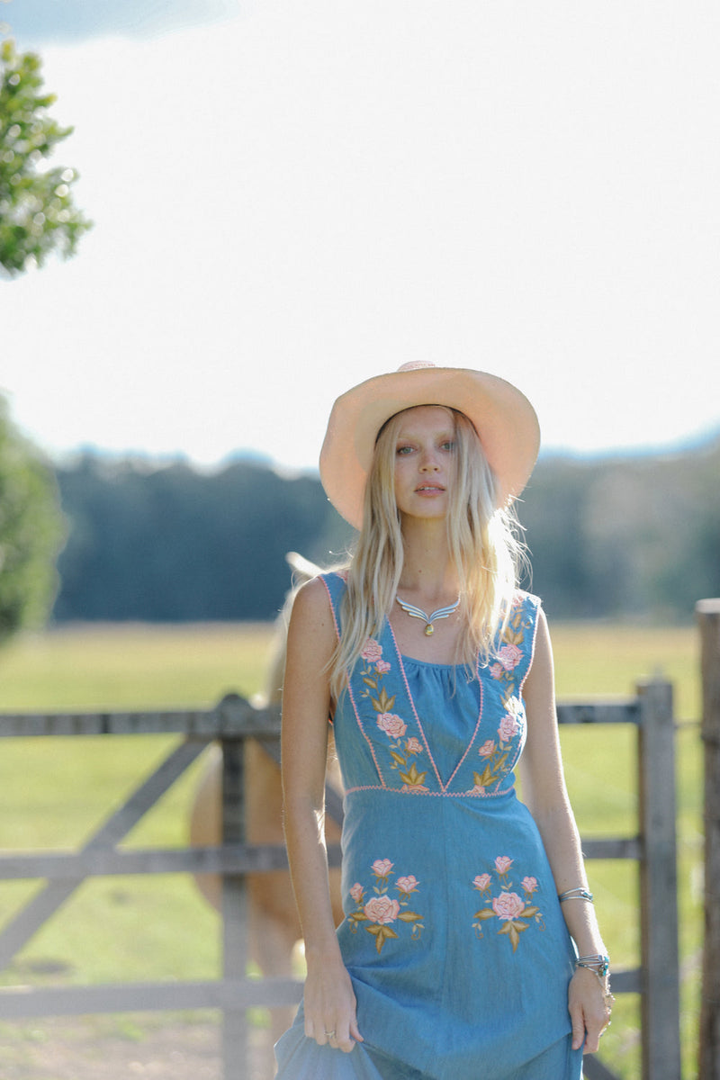 California Dreamin’ Chambray Sundress - Peach Blossom - Chasing Unicorns