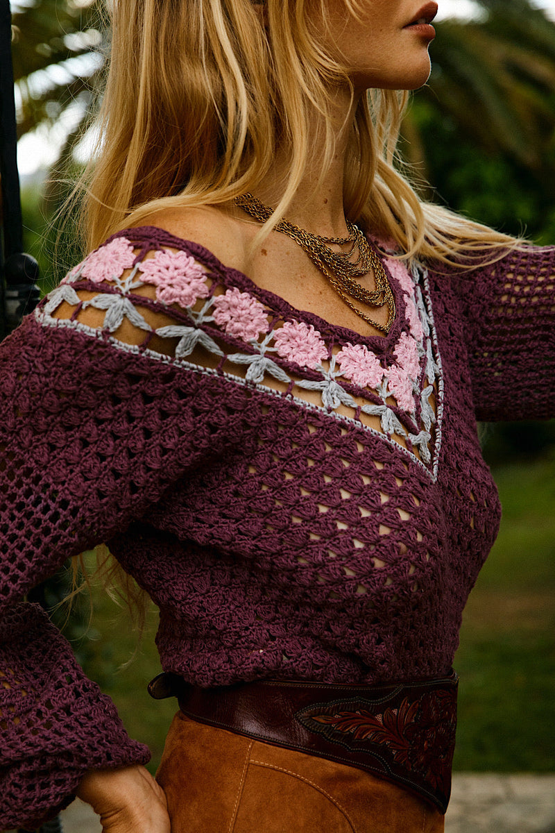 California Soul Crochet Jumper - Mulberry - Chasing Unicorns