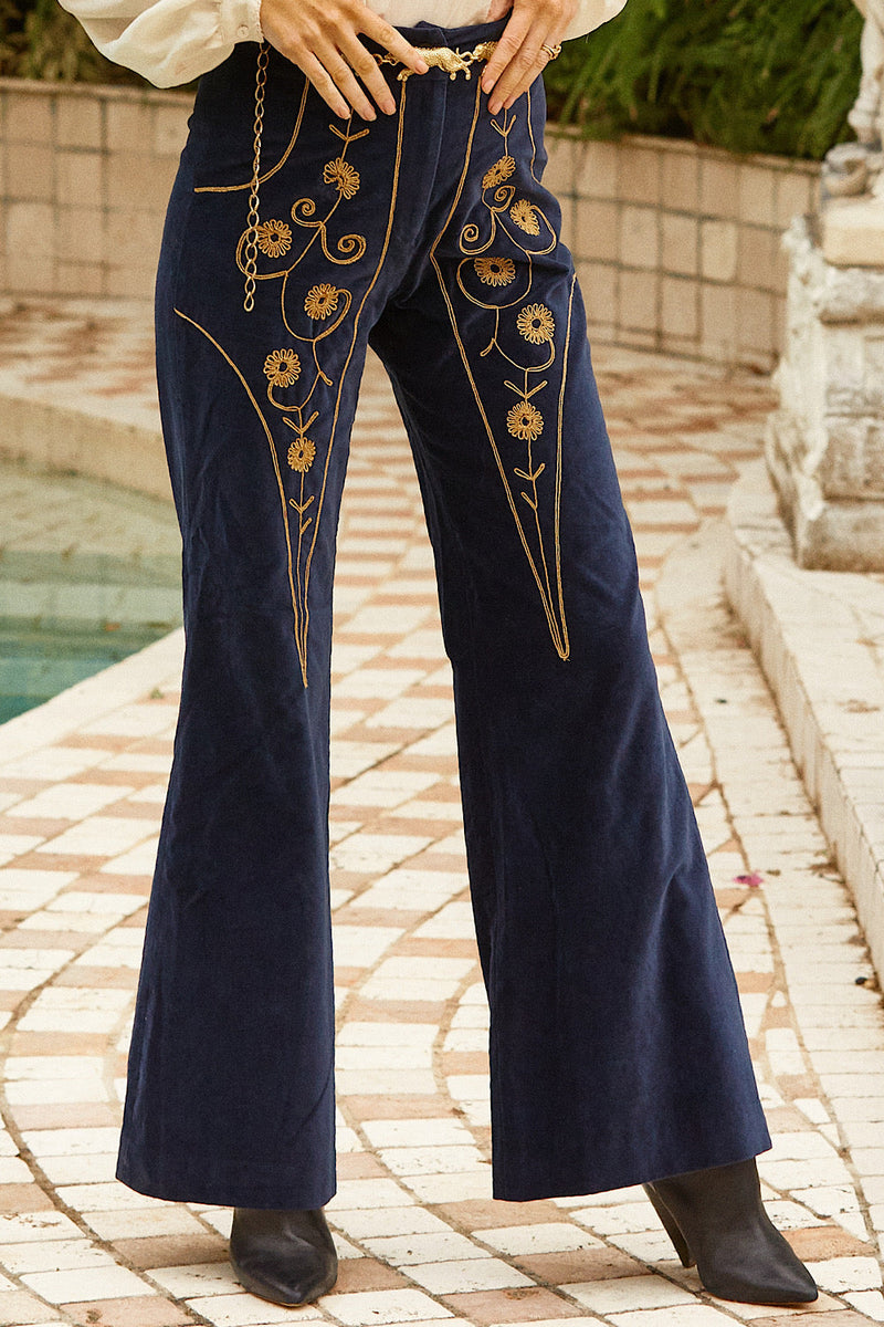 Catch A Falling Star Velvet Flares - Navy - Chasing Unicorns