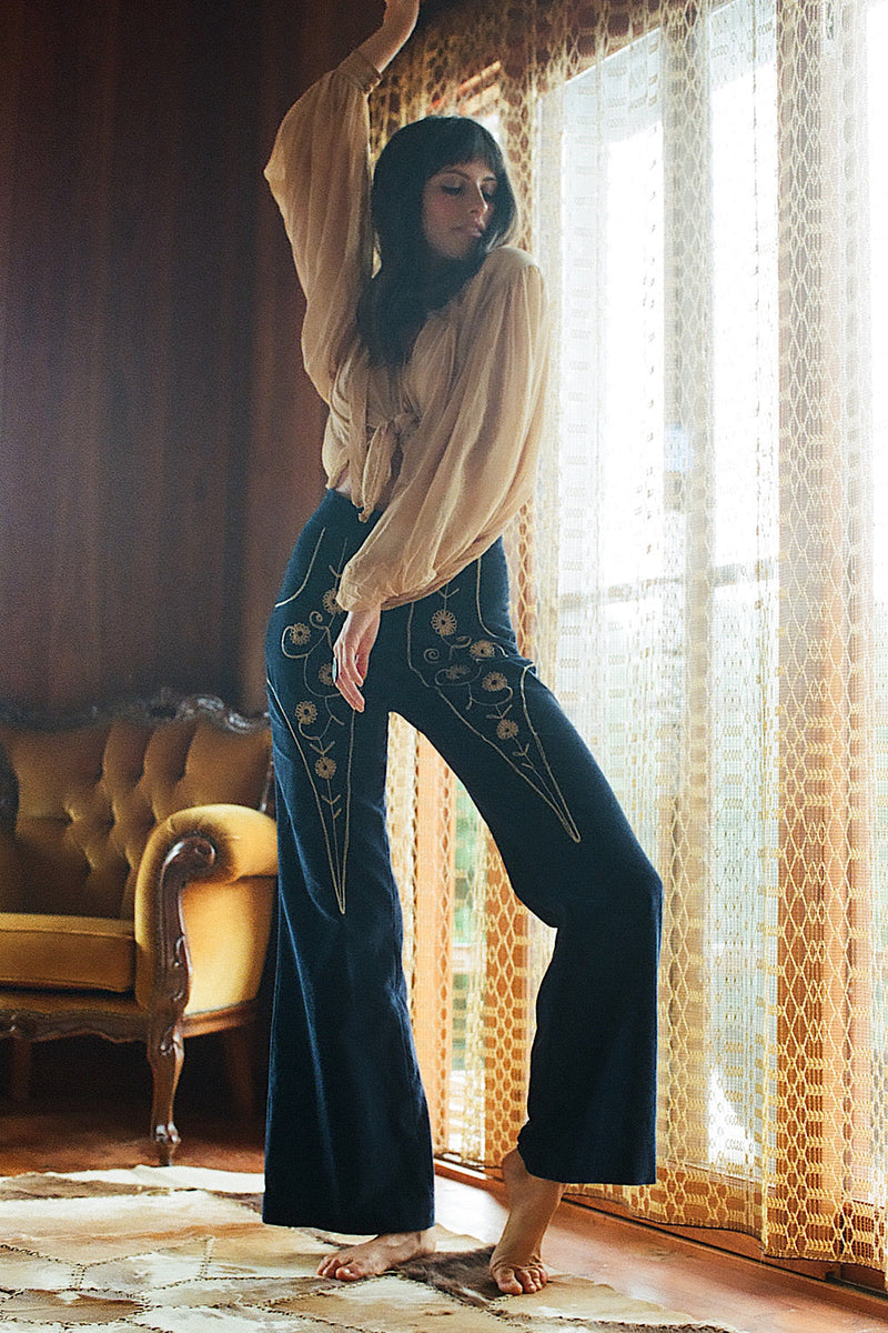 Catch A Falling Star Velvet Flares - Navy - Chasing Unicorns