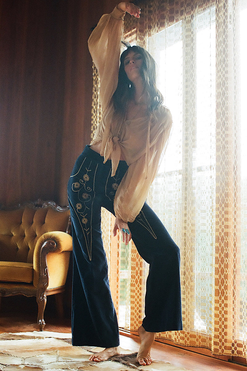 Catch A Falling Star Velvet Flares - Navy - Chasing Unicorns